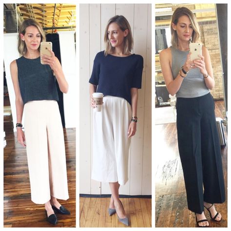 How To Wear Culottes (See Jane's Favorite Pants) - See (Anna) Jane. Collette Pants Outfit, Colette Pants Outfits, Green And Gold Nails, How To Wear Culottes, Simple Blouse, Work Style, My Wardrobe, Olive Color, Gold Nails