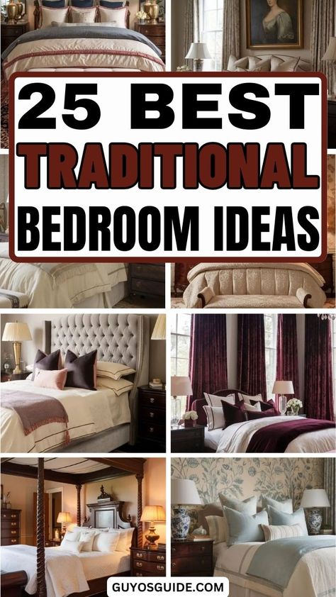 25 Best Traditional Bedroom Ideas Bedroom Inspirations Sleigh Bed, Classic Bedroom Dark Wood, Traditional Bedroom Design Ideas, Traditional Bedrooms Master, Traditional Home Bedroom, Traditional Masculine Bedroom, Classic Southern Bedroom, Bedding With Dark Wood Furniture, Traditional Master Bedrooms Decor Ideas