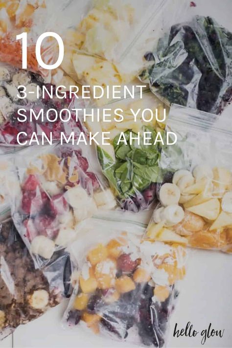 3-ingredient smoothies are a great way to meal prep your breakfast for the week! Smoothie Prep For The Week, 3 Ingredient Smoothie, Meal Prep Smoothies, Prep Smoothies, Breakfast For The Week, Bullet Recipes, Make Ahead Smoothies, Nutribullet Smoothies, Collagen Smoothie