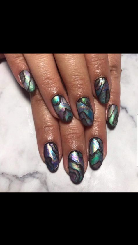 Done using..... Mother Of Pearl Nail Art, Abalone Nail Art, Abalone Shell Nails, Pigeon Nails, Labradorite Nails, Abalone Nails, Shell Nail Design, Mother Of Pearl Nails, Oyster Nails