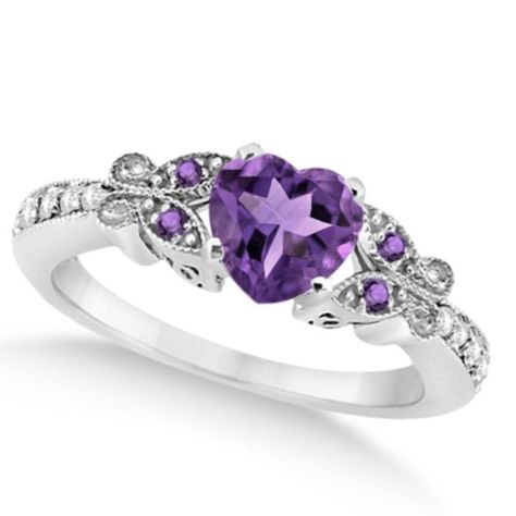 Allurez Amethyst Heart Butterfly Ring Purple Engagement Rings, Butterfly Engagement Ring, Shell Jewellery, Heart Engagement, Diamond Sapphire Engagement Ring, Sapphire Diamond Engagement, Amethyst Ring Engagement, Jewelry Advice, Purple Rings