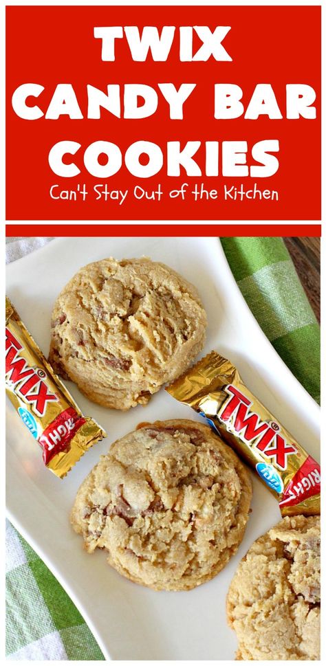 Recipes With Twix Candy Bars, Desserts With Twix Bars, Twix Bar Cookies, Twix Cookies Recipe, Candy Bar Cookies Recipes, Twix Dessert Recipes, Candy Bar Desserts, Candybar Cookies, Twix Candy Bar