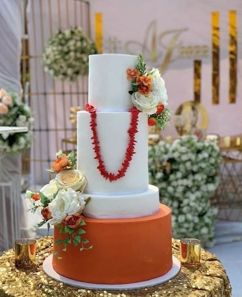 Pillow Cakes Wedding, Nigerian Wedding Cake, Nigerian Traditional Wedding Cake, Africa Cake, Wedding Cake Designs Simple, Orange Wedding Cake, Pillow Cakes, Wedding Theme Color Schemes, Nigerian Traditional Wedding