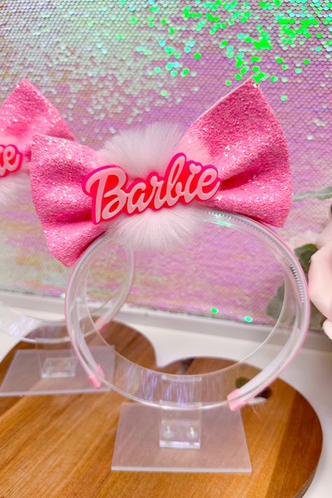 Barbie Headband, Barbie Hair Bow, Barbie Bow, Glitter Headbands, Barbie Birthday Party, Barbie Theme, Hair Ribbon, Barbie Hair, Barbie Birthday