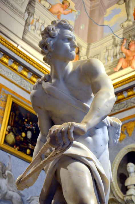 David (1623-1624) par Gian Lorenzo BERNINI dit Le Bernin (1598-1680) - Marbre - Galerie Borghèse, Rome - Photo Hervé Leyrit. Bernini David, Gian Lorenzo Bernini, Lorenzo Bernini, Rome Photo, Anatomy, Rome, Greek Statue, Statue, Sculpture