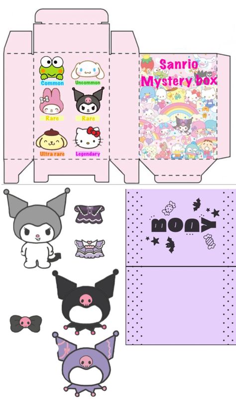 Sanrio Mystery Box Template, Kuromi Blind Bag Printable, Kuromi Blind Bag, Kuromi Paper Doll, Sanrio Blind Bags, Paper Blind Bags, Printable Paper Toys Templates, 3d Sanrio, Lego Ninjago Nya