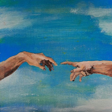 #hands #michaelangelo #blue #acrylic #canvas #paint Michael Angelo Hands, Giant Painting, Hands Painting, Michael Angelo, Canvas Paint, Drawing For Beginners, Blue Angels, Acrylic Canvas, Hand Painting Art