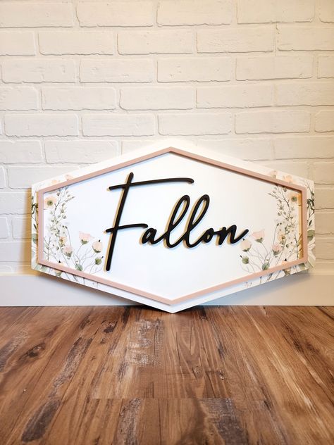 Wildflower Nursery Name Sign, Framed Name Sign, Nursery Name Sign Ideas, Wildflower Name Sign, Baby Girl Nursery Name Sign, Baby Girl Name Signs For Nursery, Girl Name Signs For Nursery, Wood Name Signs Nursery, Diy Baby Name Signs