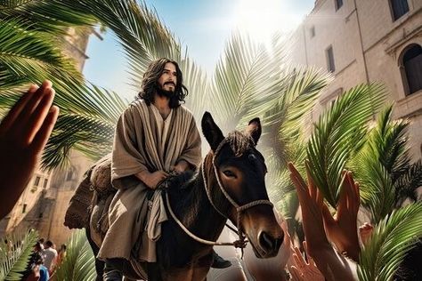 Jesus Riding Donkey Palm Sunday, Palm Sunday Jesus On Donkey, Jesus Riding On A Donkey, Jesus On Donkey, Jesus On A Donkey, Palm Sunday Jesus, Psalm Sunday, Happy Palm Sunday, Triumphal Entry