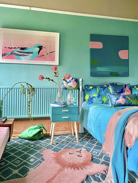 Colorful Bedroom Design, Colorful Bedroom Decor, Colourful Home, Colorful Home, Bedroom Green, Pink Bedroom, Decoration Inspiration, Blue Walls, Bedroom Colors