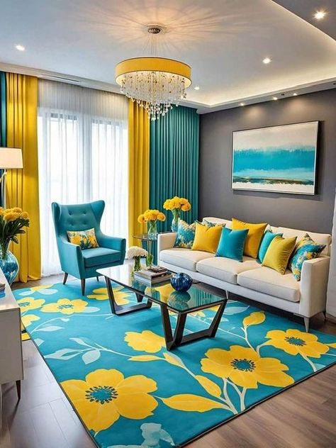 Yellow Decor Living Room, Colourful Living Room Decor, Elegant Living Room Decor, Yellow Living Room, Living Room Design Inspiration, Home Decor Hacks, Living Room Decor Cozy, Elegant Living Room, Beautiful Living Rooms