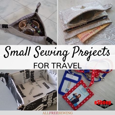 After covering roll-up toiletry totes in part 1 of this series, drawstring bags in part 2, passport and documentation organizers in part 3, what's left for part 4 of things to sew for travel? Small stuff. Welcome to this 8 Small Sewing Projects for Traveling page. These are things that will ease your travels by giving you some of the convenience of home (storage trays), simplifying your needs (mini wallets), and managing things you don't normally have to manage (key cards). The advantage of thes Sewing Travel Accessories, Travel Sewing Case, Diy Travel Accessories, Diy Makeup Bag, Trendy Sewing Projects, Travel Sewing, Travel Crafts, Big Tote Bags, Small Sewing