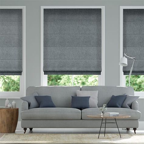 Roman Blinds Living Room, Spare Room Office, Grey Roman Blinds, Cosy Spaces, Roman Blind, Spare Room, Dark Shades, Roman Blinds, Fine Fabric