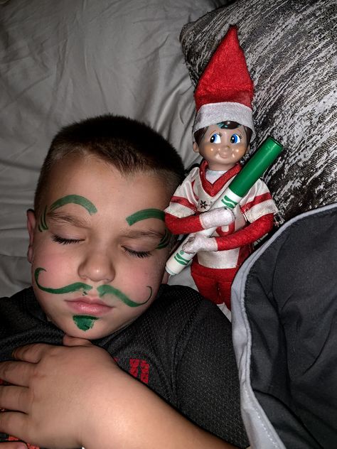 Elf On The Shelf Marker On Face, Elf Draws On Face, Elf On The Shelf Nail Polish Dad, Elf On The Shelf Face Drawing, Elf Writing On Face, Elf Drawing On Face, Elf On The Shelf Mustache, Elf On The Shelf Drawing On Face, Elf Mustache