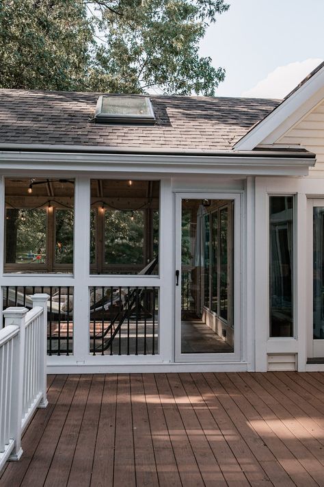 3 Season Room Addition Off Kitchen, Sunroom With Wrap Around Deck, Cape Cod Screened In Porch, Doors For Screened In Porches, Carport To Screened In Porch, Split Level Sunroom Addition, Screened In Porch Door, Screened In Porch With Tv, Screened Porch Addition