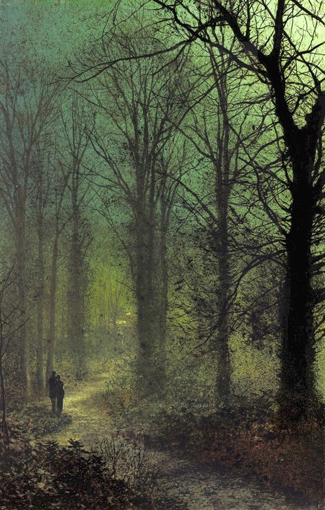 John Atkinson Grimshaw, Atkinson Grimshaw, Dark Naturalism, Dark Forest Aesthetic, Albert Bierstadt, Arte Peculiar, Wow Art, Couples In Love, Nature Aesthetic