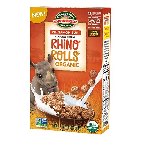 Amazon.com : Rhino Rolls Organic Cinnamon Bun Cereal, 9.5 Ounce, Gluten Free, Non-GMO, EnviroKidz by Nature's Path : Everything Else Raisin Bran Cereal, Kosher Diet, Cinnamon Cereal, Corn Puffs, Gluten Free Shopping, Gluten Free Cereal, Bran Cereal, Natures Path, Cold Cereal