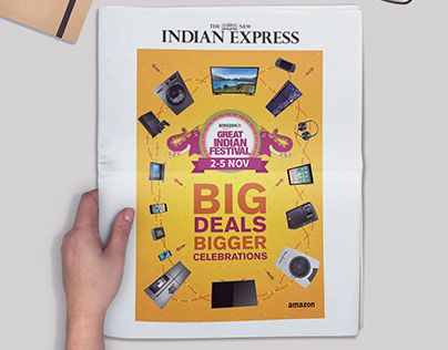 "AMAZON GREAT INDIAN FESTIVAL | NEWSPAPER AD" http://be.net/gallery/72157727/AMAZON-GREAT-INDIAN-FESTIVAL-NEWSPAPER-AD  #amazon #greatindianfestival #amazonindia #newspaperad #amazonindia Newspaper Fashion, College Project, Newspaper Front Pages, Newspaper Advertisement, Newspaper Ads, Indian Express, Email Design Inspiration, Visual Identity Design, Indian Festival