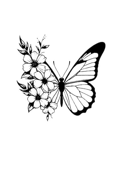 PSD conception de tatouage minimaliste d... | Premium Psd #Freepik #psd #papillon #pochoir #battement #tatouage Graphic Butterfly Tattoo, Papillon Butterfly Tattoo, Sketch Butterfly Tattoo, Butterfly Flower, Butterfly Tattoo Template Simple, Throat Tattoos Women Simple, Throat Tattoo, Flower Silhouette, Tattoo Placement