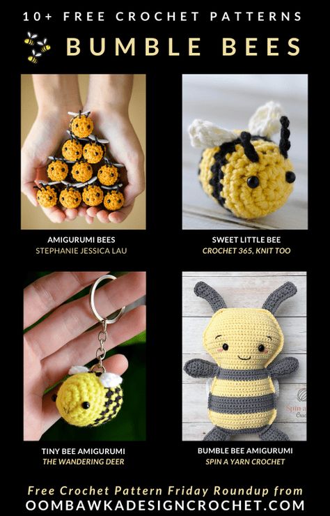 I love these free crochet bumble bee patterns! Especially the patterns that are available to make small sized bumblebees! #freepatterns #roundup #crochetroundup #bumblebee #crochetbumblebee #amigurumi #crochetbee via @oombawkadesign Crochet Bumble Bee, Crochet Angel Pattern, Butterfly Tutorial, Keychain Pattern, Bee Free, Bee Toys, Crochet Angel, Beginner Crochet Tutorial, Design Crochet