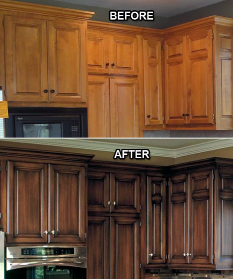 How to Easily Glaze kitchen cabinets ! Great Low Cost High Impact Update for Spring and Summer ! Glazed Kitchen Cabinets, Kitchen Cabinets Painted, Old Kitchen Cabinets, Cabinets Painted, Traditional Cabinets, Kitchen Remodel Before And After, After Pictures, Faux Finish, Old Kitchen