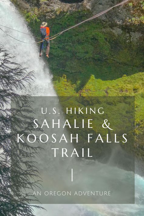 Man on a slackline in front of a waterfall as seen while hiking in the U.S. on the McKenzie River Trail in Oregon. Koosah Falls Oregon, Mckenzie River Oregon, Sahalie Falls Oregon, Ultralight Hiking, West Coast Travel, Pacific Northwest Travel, Oregon Waterfalls, Oregon City, Waterfall Adventure