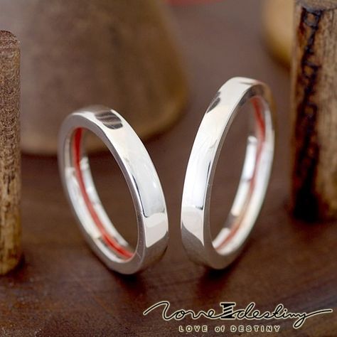 Red thread destiny rings Fate Tattoo, String Of Fate, Red String Of Fate, Tattoo Wedding Rings, Ring Tattoos, Titanium Wedding Rings, Red String, Red Thread, Wedding Tips