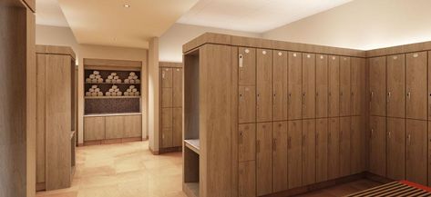 Custom Lockers for Fitness Centers, Spas & Gyms | Made by Hollman Gym Design Interior, Fitness Studios, Locker Designs, Collaborative Workspace, Spa Interior, Country Clubs, Planet Fitness, Spa Design, White Laminate