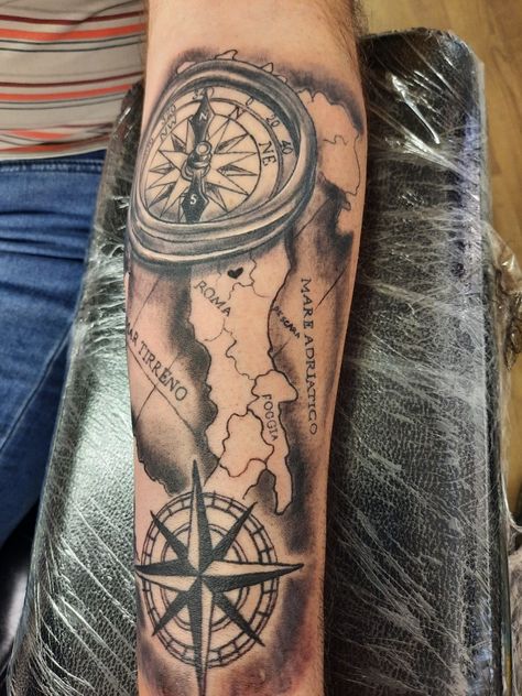 Italian Compass Tattoo, Map Of Italy Tattoo, Italy Tattoo, Map Of Italy, Tattoos Arm, Map Tattoos, Men Tattoos Arm Sleeve, Men Tattoos, Italy Map