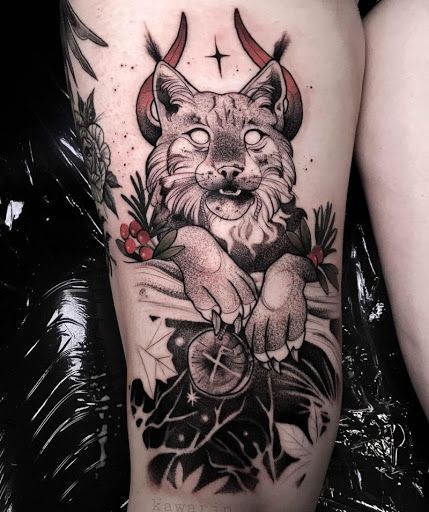 Lynx Cat Tattoo, Lynx Tattoo Design, Lynx Tattoo, Location Tattoo, Wing Tattoo Designs, Cute Tats, Live Alone, Tattoo Portfolio, New School Tattoo