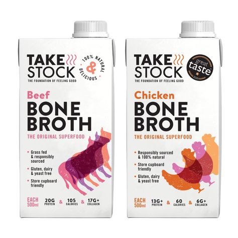 NEW 🦴 Bone broths Take Stock's bone broths have hit Booths Chicken Bones, Bone Broth, Coconut Water, Broth, Yeast, New Recipes, Feel Good, Packaging, Art