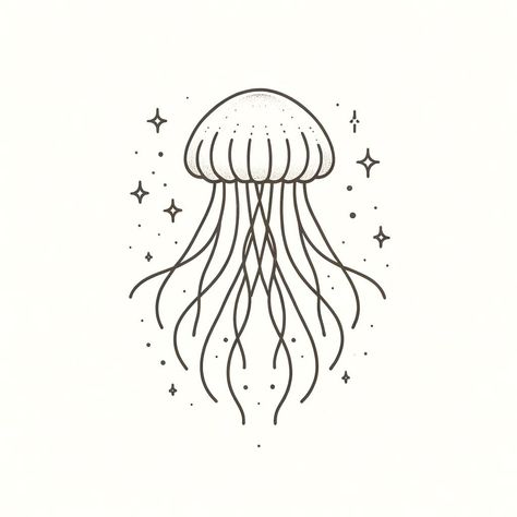 Jellyfish Minimalist Tattoo Check more at https://ideatatto.com/minimalistic/jellyfish-minimalist-tattoo/ How To Draw A Jellyfish Easy, Easy Jellyfish Tattoo, Jellyfish Tattoo Linework, Jellyfish Tattoo Design Simple, Cartoon Jellyfish Tattoo, Little Jellyfish Tattoo, Jelly Fish Tattoo Stencil, Jellyfish Line Drawing, Jellyfish Tattoo Stencil