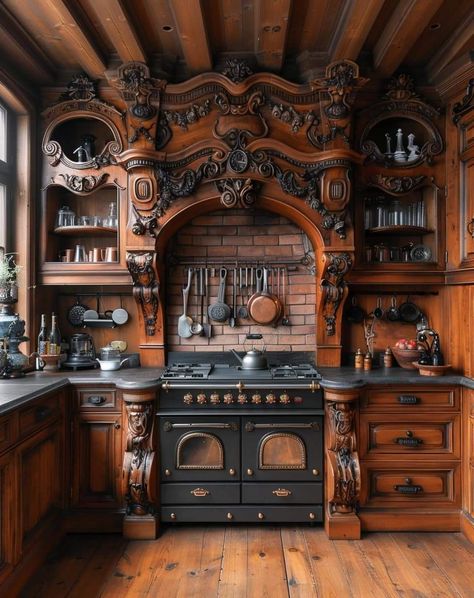 Casa Hobbit, Gothic Interior, Storybook Homes, Fantasy Rooms, Goth Home, Rustic Kitchen Design, Goth Home Decor, Dark Home, Rustic Home Design