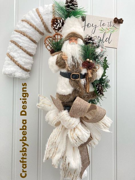 Santa Claus Vintage Christmas Candy Cane - Door Hanger Candy Cane Wreath Diy, Vintage Christmas Candy, Vintage Candy Cane, Santa Door Hanger, Santa Claus Wreath, Santa Claus Ornaments, Ornaments Wreath, Santa Door, Christmas Wreath Craft