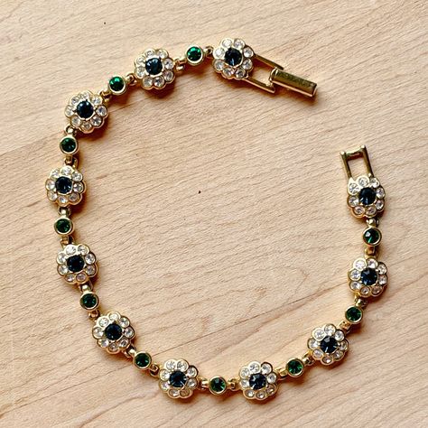 Excited to share this item from my #etsy shop: Vintage Joan Rivers Signed Gold Tone Flower Link Bracelet, Blue and Green Rhinestone Bracelet, Joan Rivers Jewelry, Joan Rivers Bracelet River Jewelry, Vintage Green Bracelet With Natural Stones, Green Metal Costume Jewelry Bracelets, Vintage Red Gemstone Bracelets, Joan Rivers Jewelry Vintage, Joan Rivers Jewelry, Joan Rivers, Rhinestone Bracelet, Jewelry Lookbook