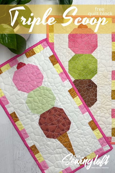 Triple Scoop Quilt Block | Blocks 2 Quilt - The Sewing Loft Scarf Sewing Pattern, Quilting Methods, Fabric Flower Bouquet, Diy Back To School, Stocking Pattern, Summer Quilts, Quilt Block Pattern, Home Computer, Diy Quilt