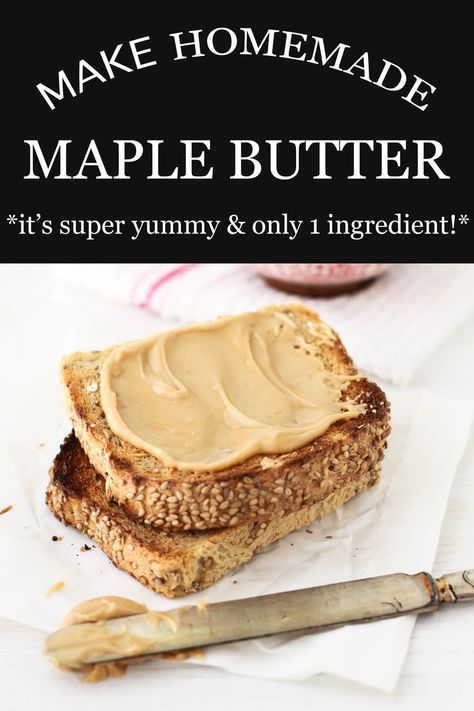 Here's how to make maple butter (vegan) spread at home from pure maple syrup with this step-by-step recipe. Maple butter (a.k.a maple cream) is great spread on toast for breakfast and sandwiched in maple cookies Things To Make With Maple Syrup, How To Make Maple Butter, Maple Apple Butter Recipe, How To Make Maple Cream, Diy Maple Butter, Salted Maple Butter, Maple Cinnamon Butter, Maple Syrup Butter, Cinnamon Maple Butter