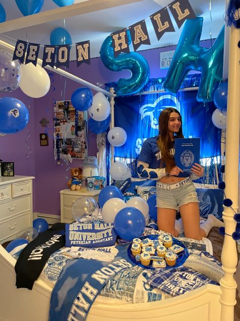 College Announcements, Seton Hall University, Bed Party, College Bedding, College Acceptance, College Parties, Senior Photoshoot, Life Aesthetic, College Hacks