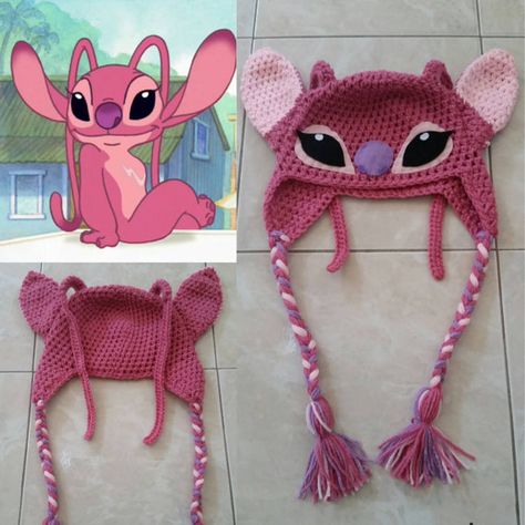 Angel (Hat by PotterFreakG @Etsy) #LeroyAndStitch Angel Experiment 624, Angel Stitch, Crochet Character Hats, Crochet Angel, Crochet Disney, Yarn Hats, Bonnet Crochet, Crochet Design Pattern, Hat Ideas