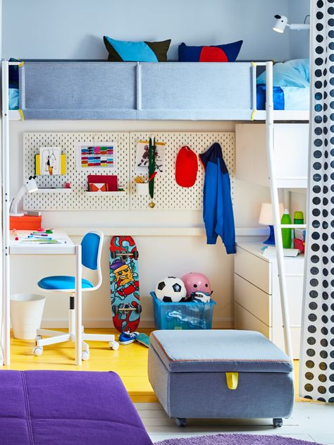 Vitval Loft Bed Ideas, Vitval Ikea Ideas, Boy Teenager, Ikea Toy Storage, Teenager Room, Bed Pocket, Loft Bed Frame, Storage Cubby, Toy Storage Bins