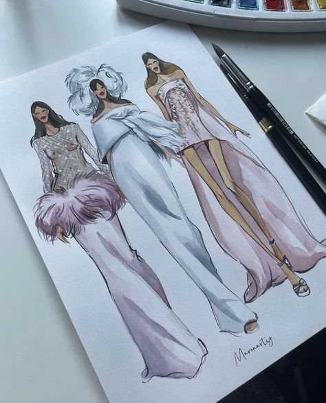 Watercolor Fashion Design, Watercolor Croquis, Watercolor Fashion Illustration, Fashion Sketchbook Inspiration, Fashion Design Inspiration, Fashion Model Sketch, Fashion Design Books, Fashion Figure Drawing, Fashion Illustration Watercolor