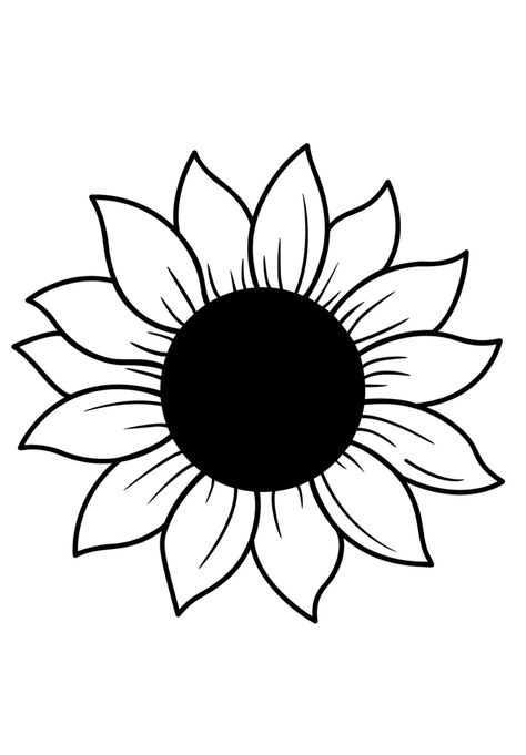 Easy To Trace Drawings, Sun Flowers Drawing Easy, Sunflower Tattoo Stencil Simple, Flower Traceable, How To Draw A Sunflower Step By Step, Cute Sunflower Drawing, Fall Outline Drawings, Simple Sunflower Drawing, Simple Sunflower Tattoo Outline