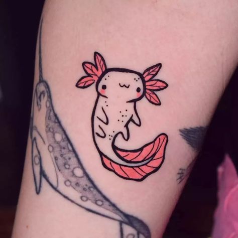 Axolotl Tattoo, Minecraft Tattoo, Tattoo Cute, Heaven Tattoos, Pink Tattoo, Wing Tattoo Designs, Illustration Tattoo, Kawaii Tattoo, Simple Tattoo Designs