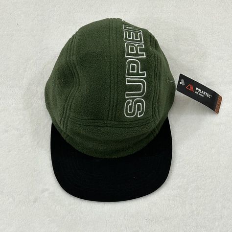 Authentic Supreme Spell out Polartec Dark Green Fleece Camp Hat Cap Men’s S/M. Brand new with tags never worn in excellent condition, the brim is not perfectly straight but you can adjust how you like upon purchase. Authentic Supreme Dark green spell out fleece camp hat cap. Adult men’s size small/ medium. Made in the USA! Embroidered stitched on lettering. HARD COLOR TO FIND IN THIS HAT. LIMITED STYLE HAT Please see all pictures for details Welding Hats, Camp Hat, Modern Hat, Supreme Accessories, Green Accessories, Beanie Style, Cap Mens, Panel Hat, Cap Men