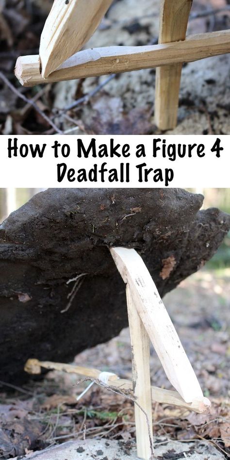 How to Make a Figure 4 Deadfall Trap ~ This simple primitive trap can be made in under an hour with a few sticks and a sharp knife. Trapping is an essential skill for backwoods bushcraft survival, and this is one of the simplest types of trap. #bushcraft #survival #survivalskills Deadfall Trap, Bushcraft Skills, Primitive Survival, Small Games, Survival Life Hacks, Bushcraft Camping, Survival Shelter, Survival Techniques, Homestead Survival