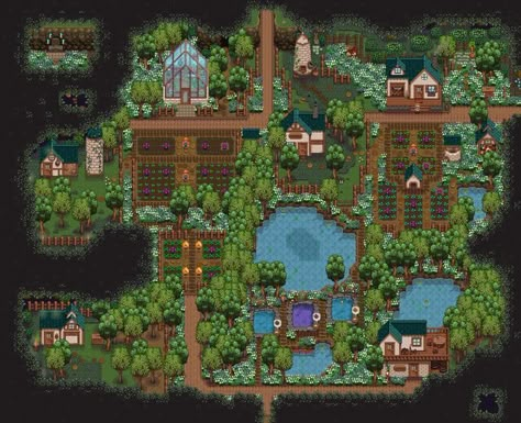 Stardew Valley Forest Farm Layout Ideas, Stardew Valley Farm Layout Forest Aesthetic, Stardew Valley Forest Layout, Stardew Valley Obelisk Layout, Stardew Valley Forest Farm Ideas, Forest Stardew Valley, Stardew Forest Farm Layout, Forest Farm Stardew Valley, Cute Stardew Valley Farm