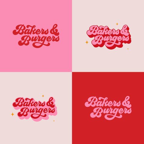 Pink And Red Typography, Valentine Logo Design, Pink And Red Logo Design, Pink And Red Branding Design, Funky Logo Design Brand Identity, Groovy Branding Design, Cute Logo Design Pink, Pink Red Branding, Pink And Red Branding