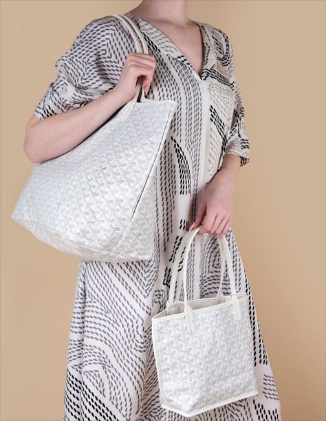 Goyard White Saint Louis GM Bag & White Sac Anjou Mini Bag Goyard Mini Anjou, Anjou Mini, Goyard Anjou, Mini Tote, Saint Louis, White Outfits, White Bag, Mini Bag, Luxury Bags