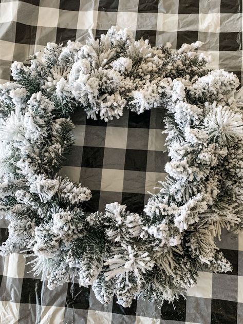 Flocked wreath idea for the holidays. Christmas home decor ideas by Wilshire Collections  #homedecor #farmhouse #wilshirecollections Flocked Wreath Decorating Ideas, Flocked Wreath Ideas, Wreath Decorating Ideas, Flocked Wreath, Wilshire Collections, Cabin Christmas Decor, Retro Wedding Invitations, Cabin Christmas, Cheap Wedding Invitations