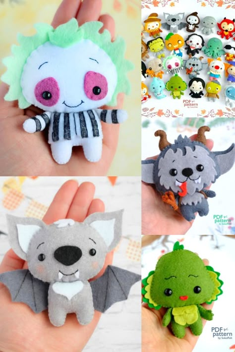 Felt Horror Characters, Halloween Felt Crafts Diy, Halloween Felt Crafts Free Pattern, Diy Halloween Toys, Halloween Sewing Crafts, Keychain Diy Easy, Felt Patterns Free, Diy Adult Crafts, Halloween Sewing Patterns